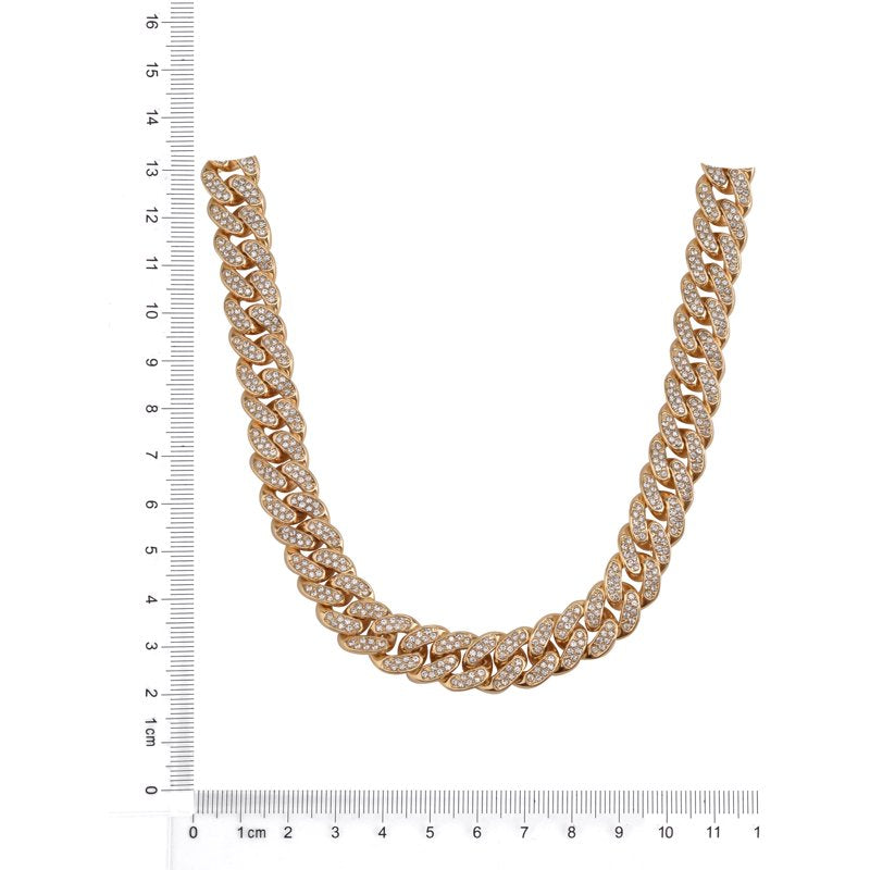 Men's Goldtone CZ Chain Necklace with Curb Style Link and Lobster Claw Clasp