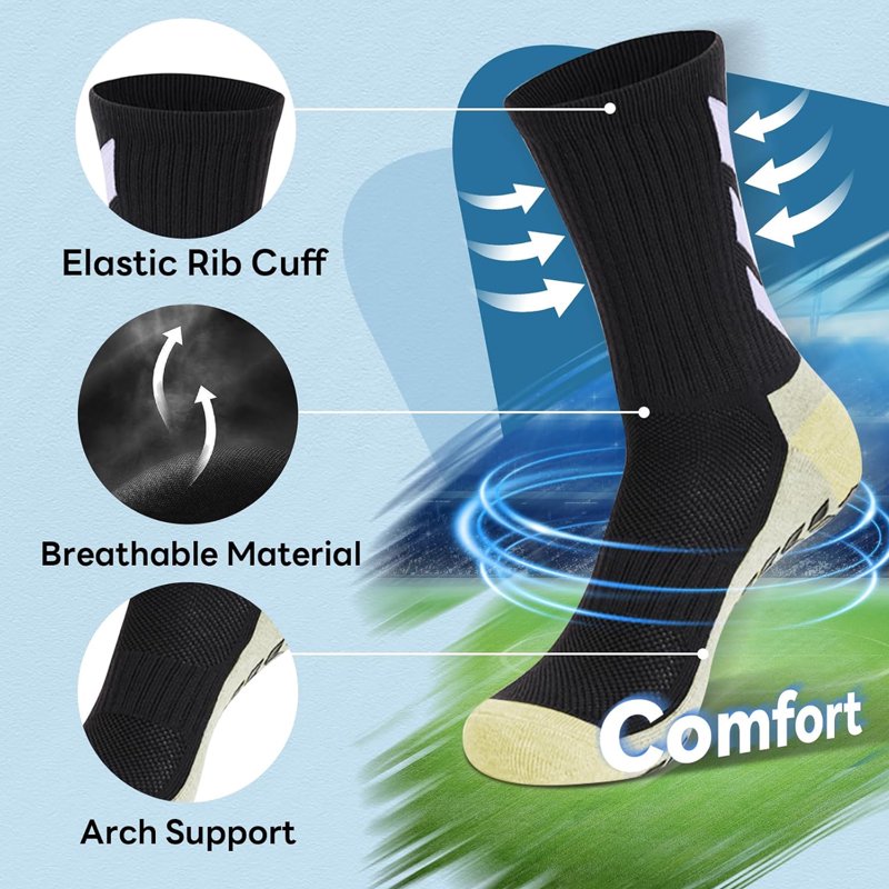 MENDENG Grip Socks Soccer/Football Non-Slip Set: Black & White (Variation: BlackWhite-Set01)