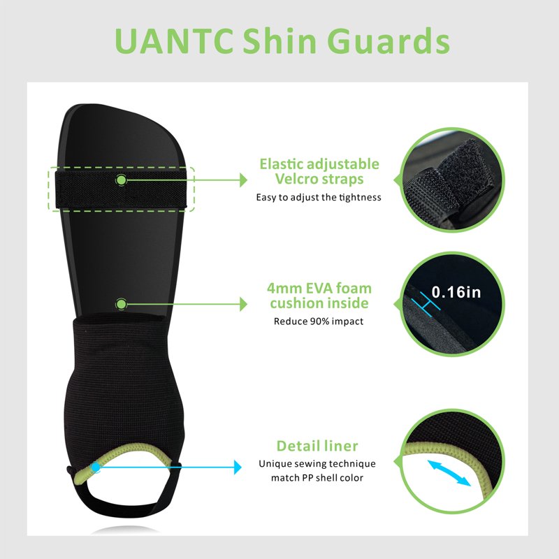 Shin Guards with Ankle Protection - 1 Pair Kids Soccer Youth Guard with Adjustable Straps Green