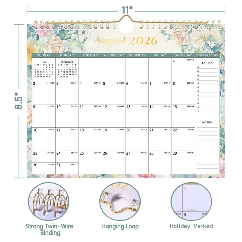 18-Month Wall Calendar July 2026 - December 2027, 11x8.5 Inch, Spiral-Bound