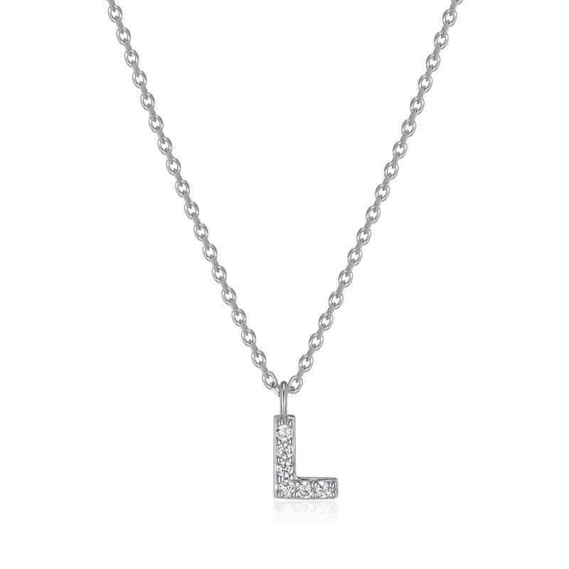 Women's Initial Letter CZ Necklace in Sterling Silver - 18 Inch Pendant