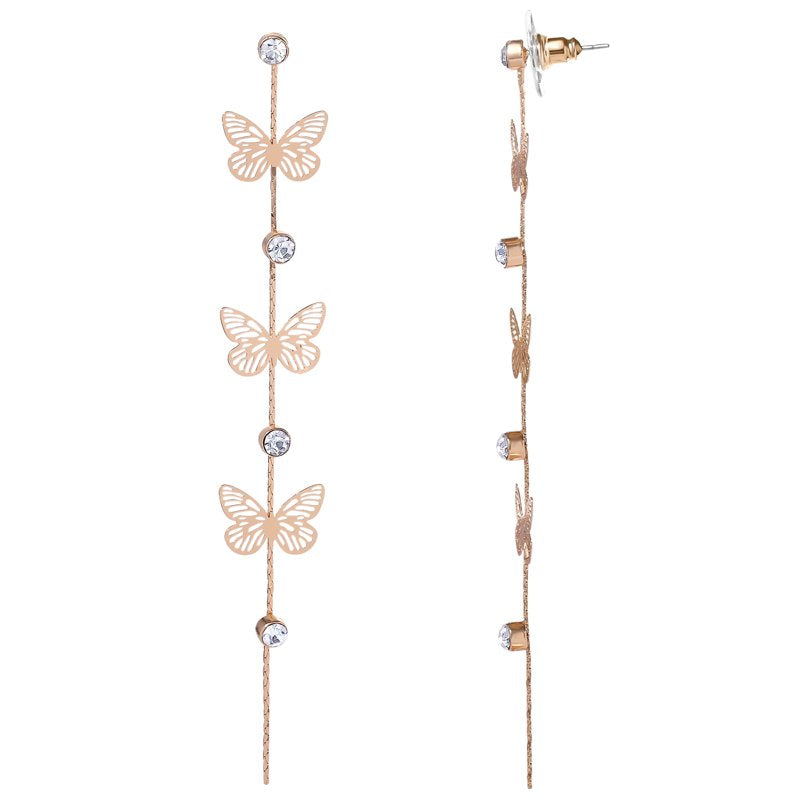 Jessica Simpson Women's Butterfly Drop Earrings - Gold-Tone with Rhinestones