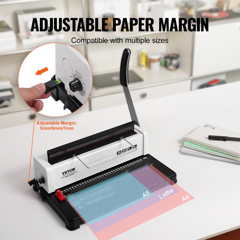 Manual Coil Binding Machine for Office & School Documents, 34-Holes, A4 & Letter Size