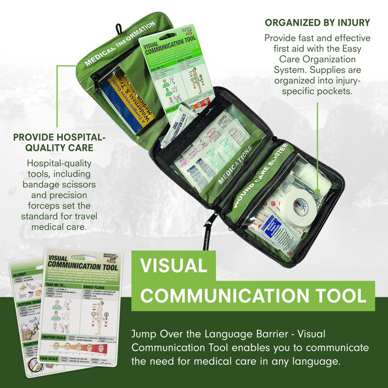 Travel First Aid Kit with Wound Care Supplies & Medications - Remote & Adventure Ready