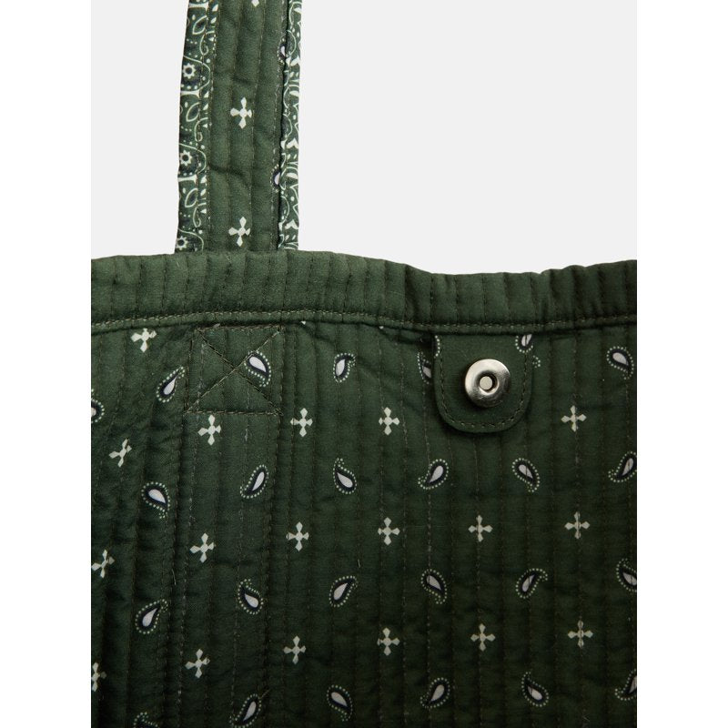 Quilted Tote Bag for Women with Allover Print and Gingham Accents