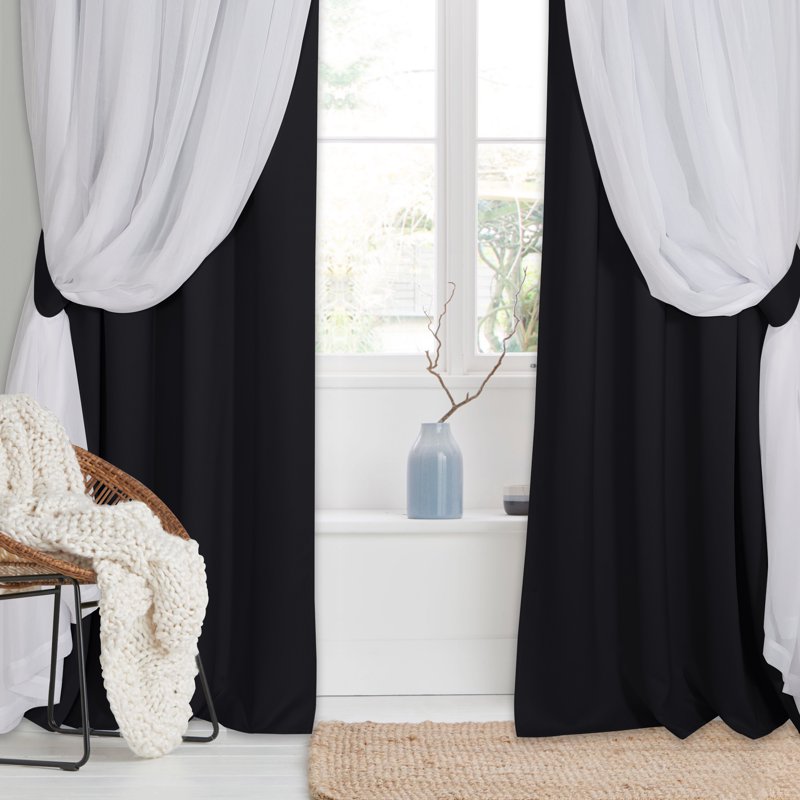 Double Layer Blackout Curtains for Bedroom Room Darkening Noise Reduction Thermal Insulated Drapes