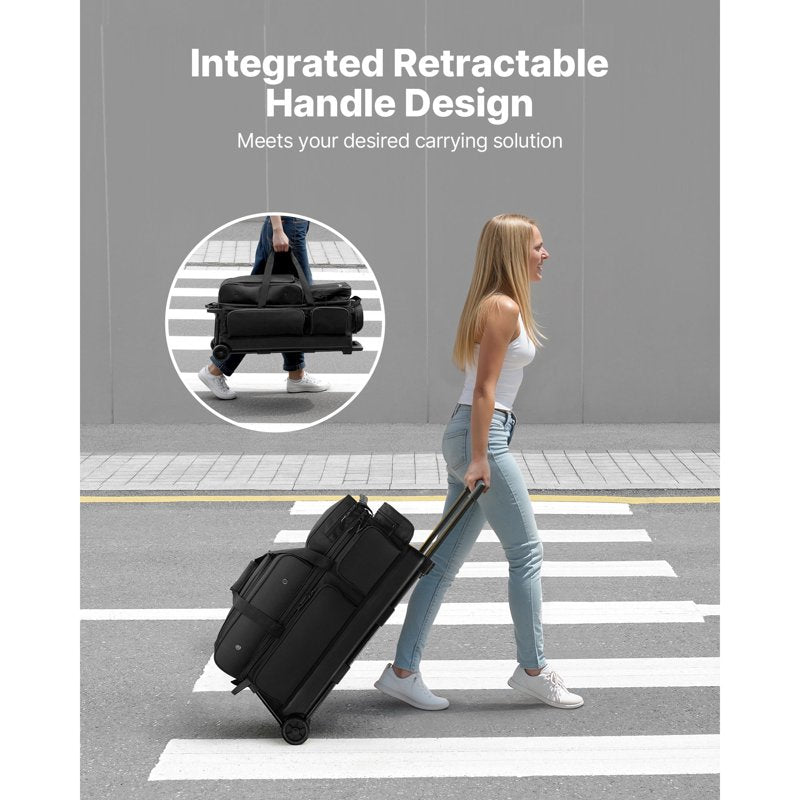 Bowling Ball Bag with Wheels - 3-Ball Roller with Shoe Compartment & Adjustable Handle
