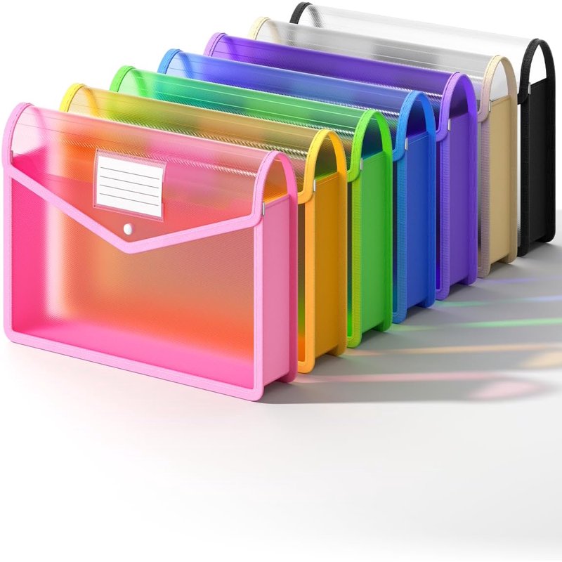 Large Capacity Transparent Plastic Expanding File Folder with Snap Closure - 7 Pack