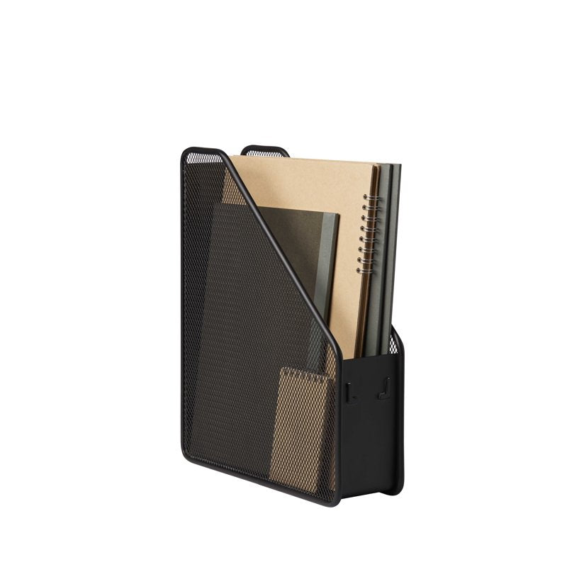 Mesh Magazine File Holder - Steel Organizer for Desk or Shelf, Black