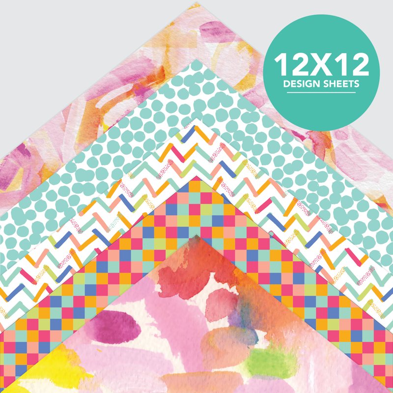 Bright Colorful Scrapbook Paper Pad - 50 Sheets, 25 Designs, 12x12 Inches