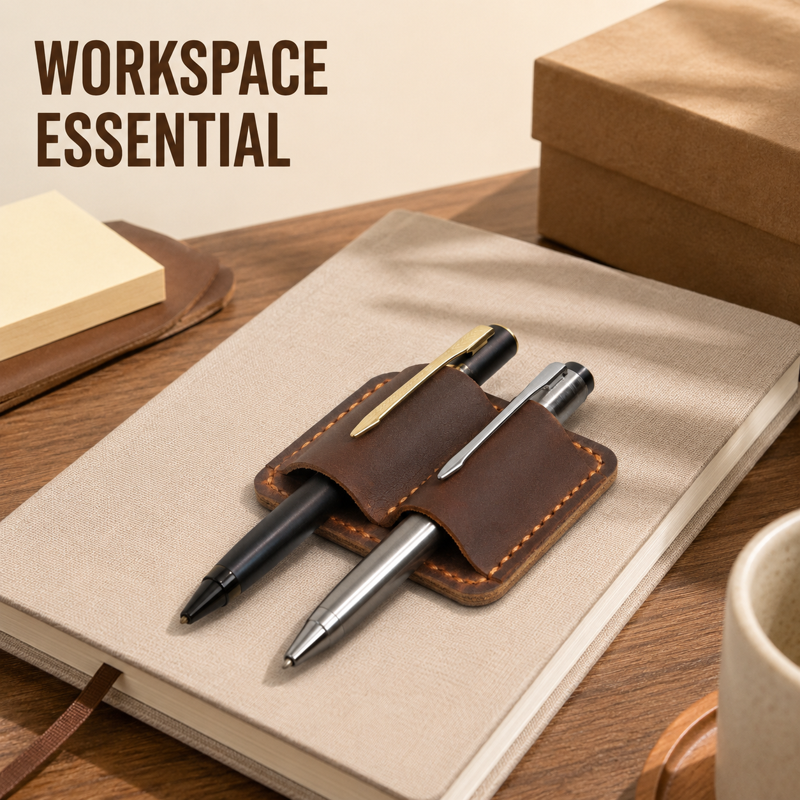 Leather Pen Loop Clip - Handmade Double Pen Holder for Notebooks & Journals