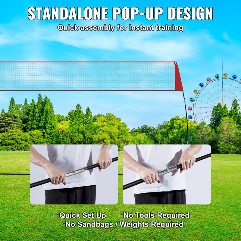 Portable Indoor Outdoor Volleyball Net with Height Adjustment & Carry Bag - 14 ft Wide
