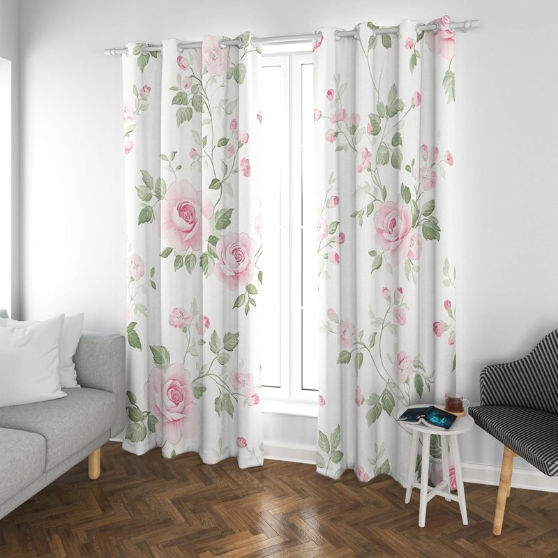 Blackout Curtain Panels for Bedroom & Living Room - Floral Pink Rose Design, Grommet Top, Multiple Sizes