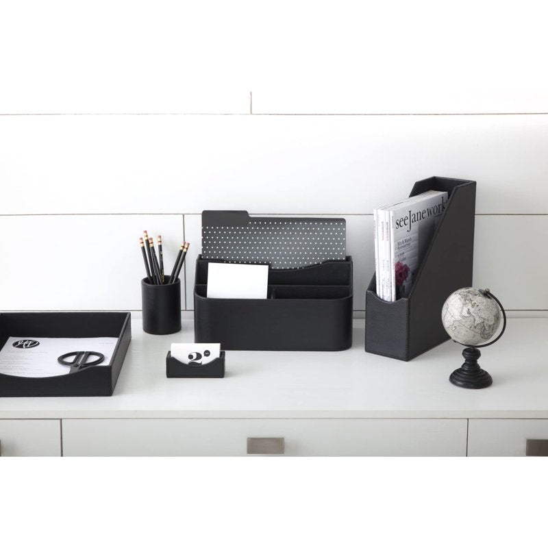 Faux Leather Paper Tray for Desk Organization, Black