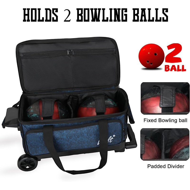 HealthBlue Double Roller Bowling Bag with 2 Balls & Retractable Handle - 21"