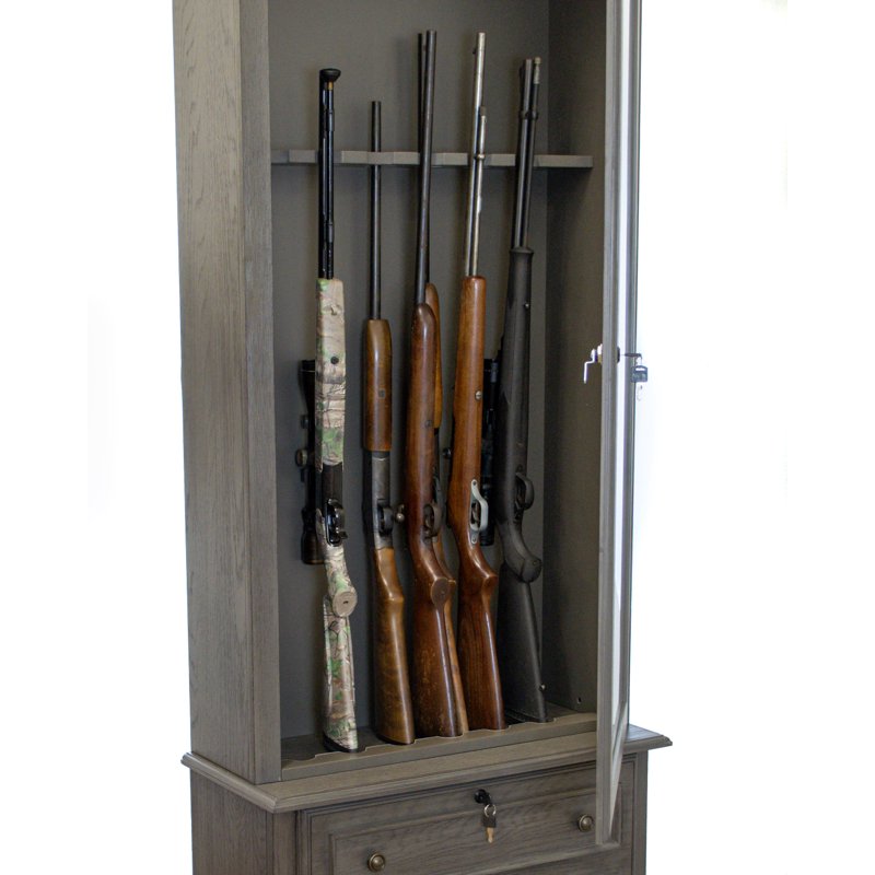 12-Gun Locking Cabinet with Base Storage - Grey Firearm Organizer