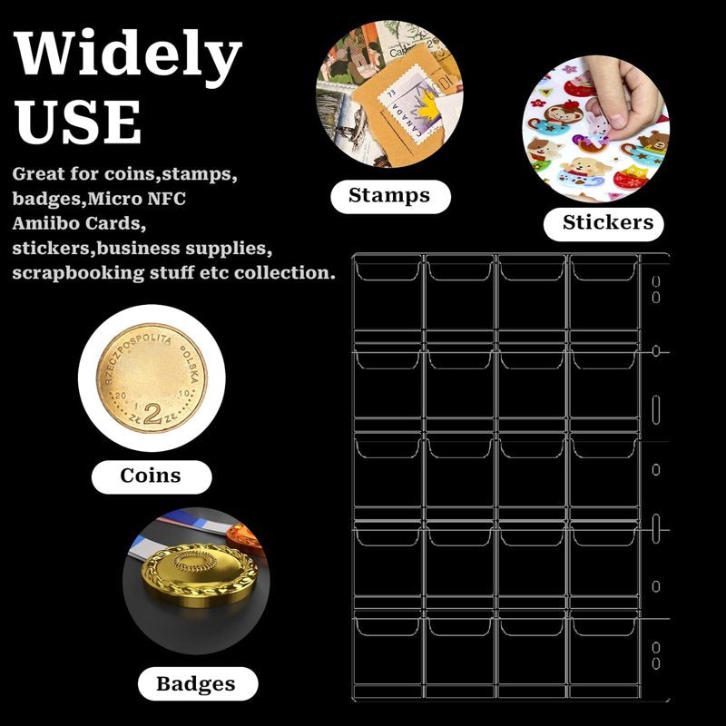 Coin Collection Pages with 20 Pockets - Fits Binders, Durable Plastic Storage