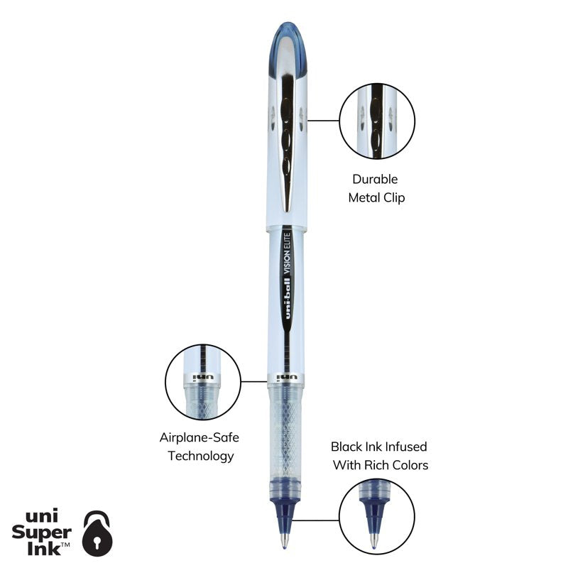 Uniball Vision Elite BLX Rollerball Pens - 0.8mm Bold Point, Blue-Black Ink, 4 Pack