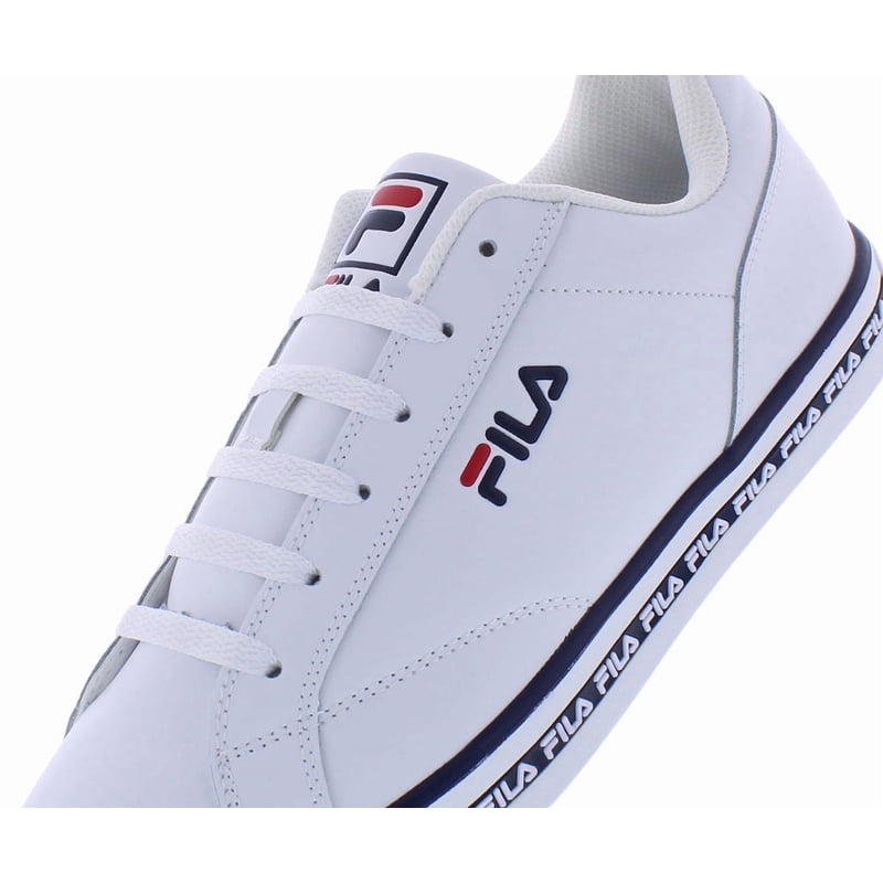 Men's Leather Court Shoes - White Navy Red Sneakers, Size 11.5