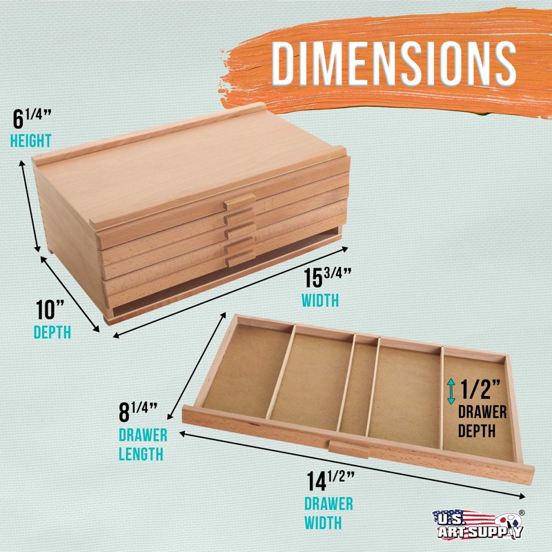 Wooden Pastel and Art Supply Storage Box with 6 Drawers