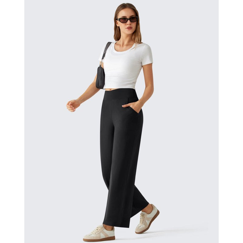 Women's High Waist Wide Leg Yoga Pants with Pockets - Soft Stretch Lounge Activewear