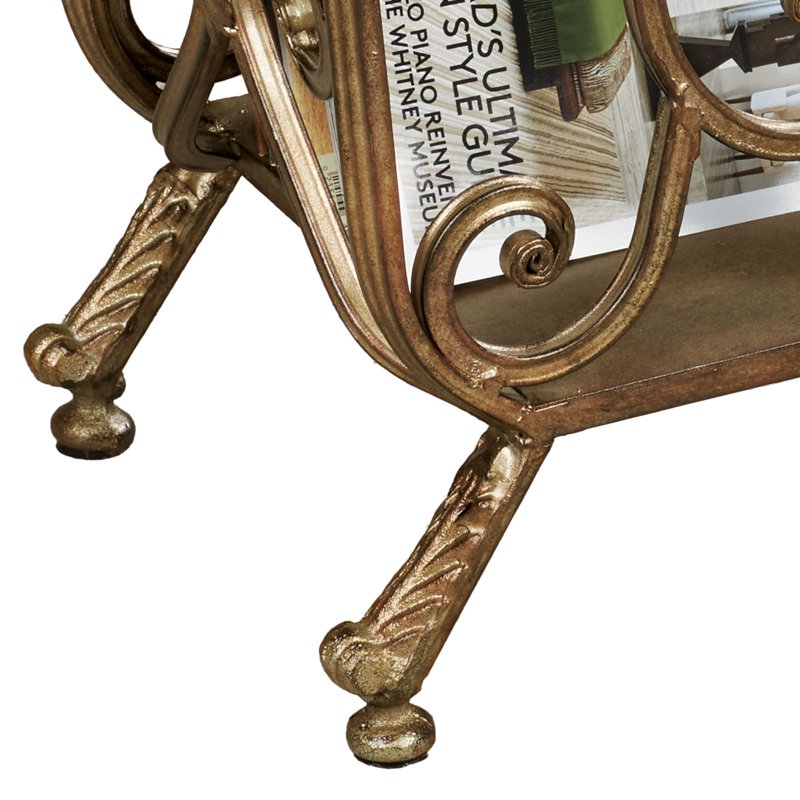 Bronze Magazine Rack with Scroll Design - 18x9x14 Inch Storage Organizer
