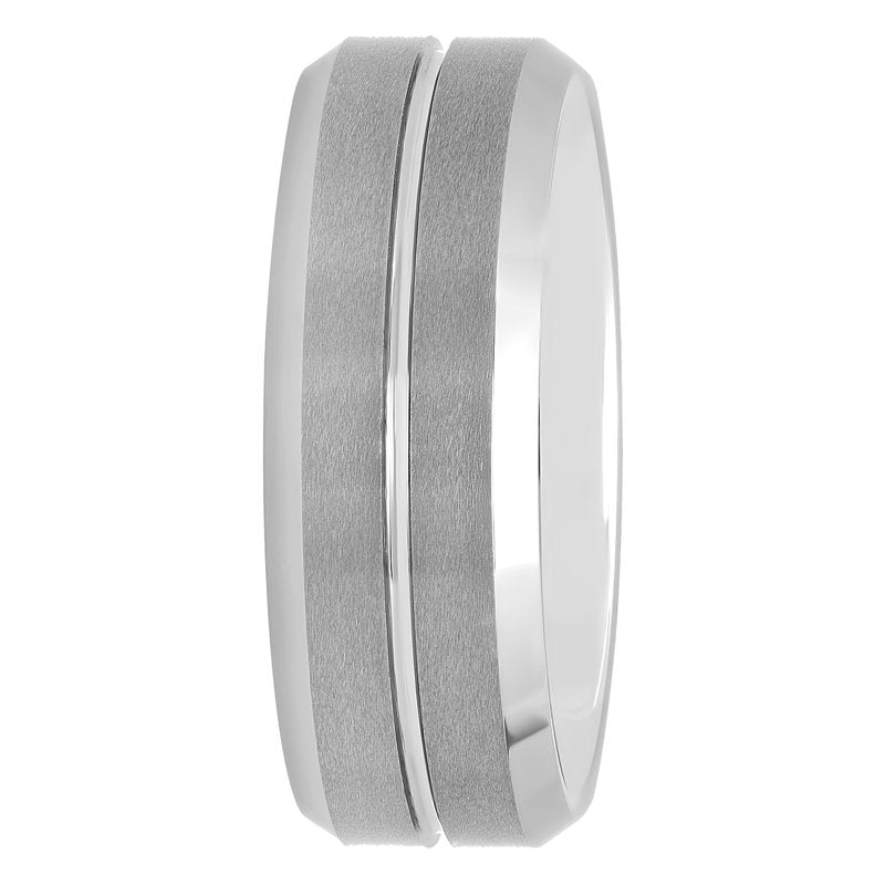 Men's Tungsten 8MM Grooved Comfort Fit Wedding Band - Durable Silver or Black