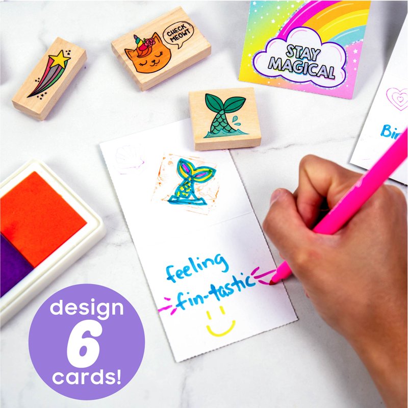 Kids Wooden Stamp Art & Craft Kit with 28 Pieces for Creativity and DIY Projects