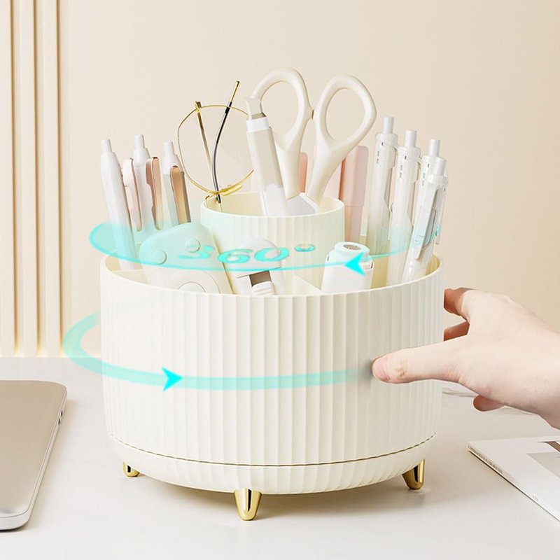 7-Piece Desk Organizer Set with Rotating Pen Holder, Stapler, Tape Dispenser, Scissors, Binder Clips & Staples — Office Supplies