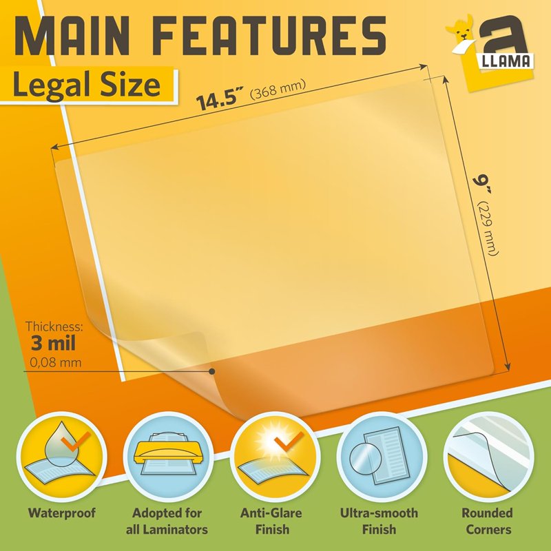 Matte Laminating Sheets 9 x 14.5 Inches, 3 Mil Thick, 50 Pack for Office & School