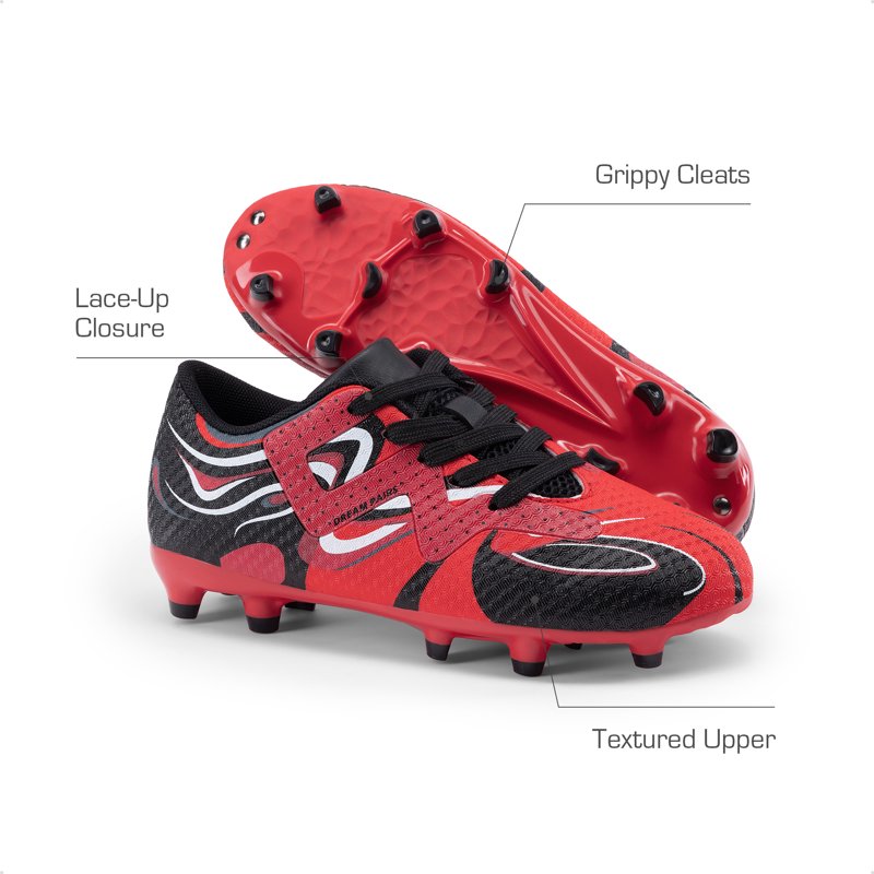 Dream Pairs Kids Soccer Cleats Youth Firm Ground Red/Black, Toddler & Little Kid