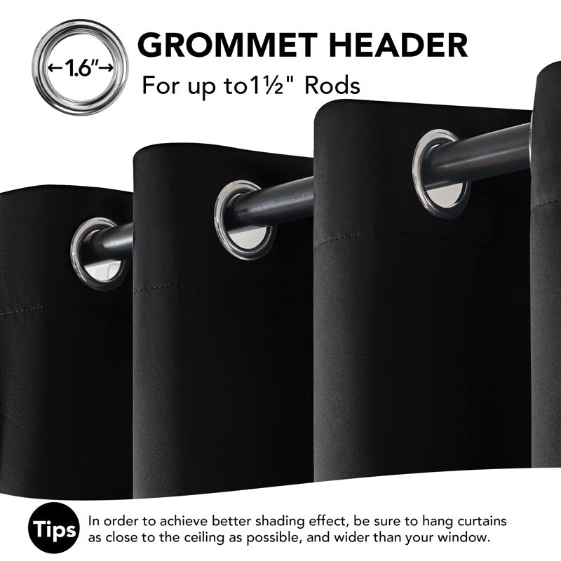 Thermal Blackout Grommet Curtains for Bedroom & Kids Room - Noise & Light Blocking, 2 Panels