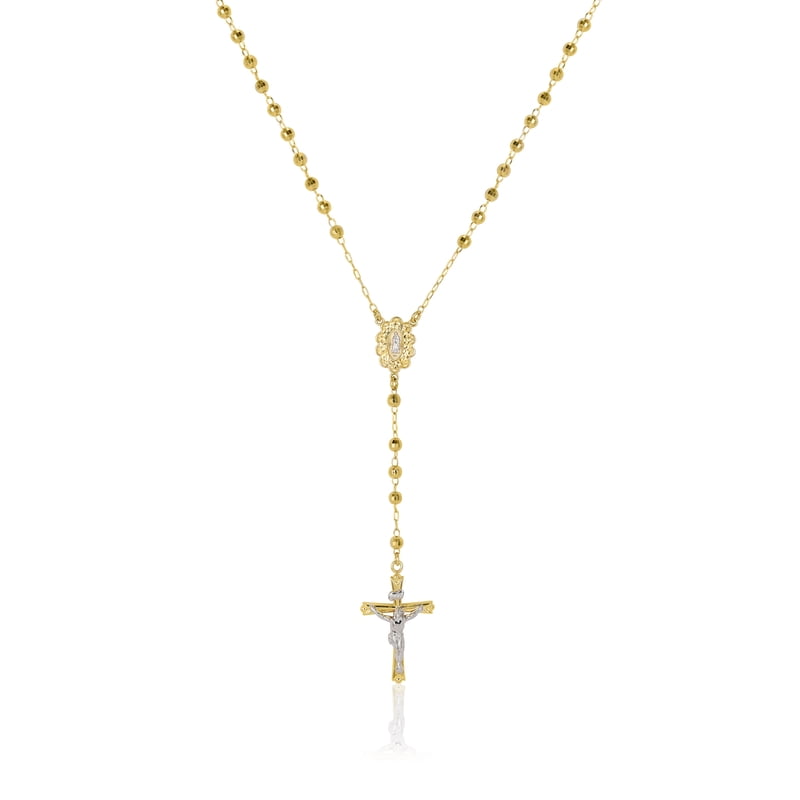 Sterling Silver 14K Gold Plated Rosary Necklace 26 Inches for Women Faith Jewelry