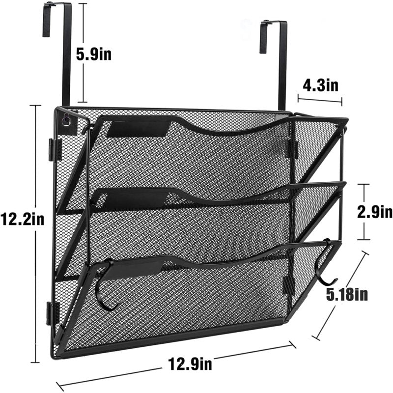 Wall File Organizer with 3 Pockets, Wall Mount or Hanging Folder Holder, Foldable Mesh Office & Home Storage