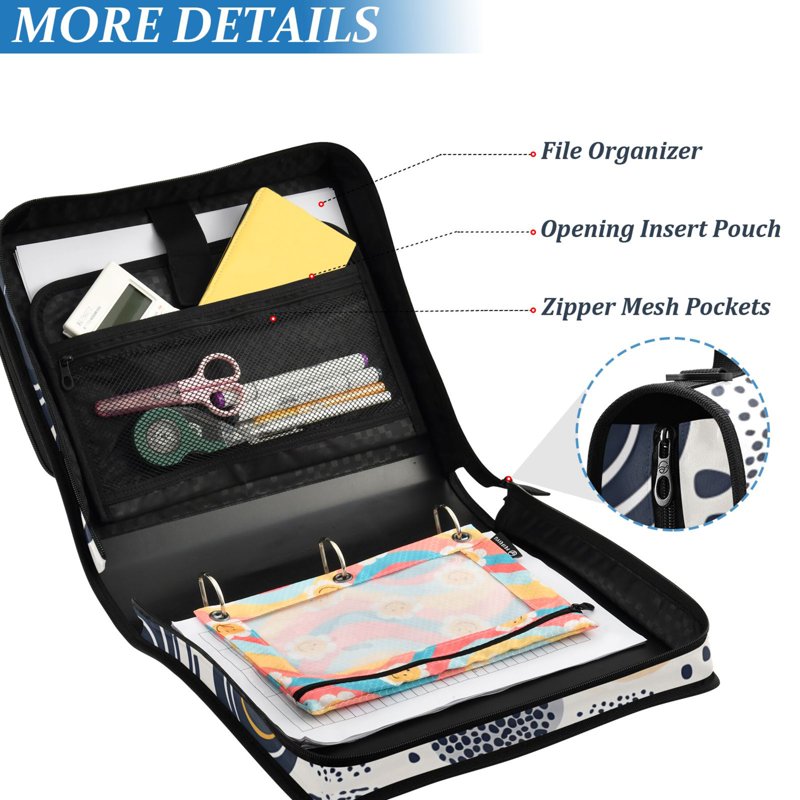 Waterproof 3-Ring Zipper Binder with Shoulder Strap, Holds 500 Sheets