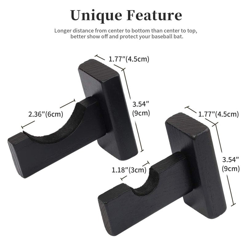 Baseball Bat Wall Mount Display Rack - Solid Wood Bat Holder for Fans & Collectors