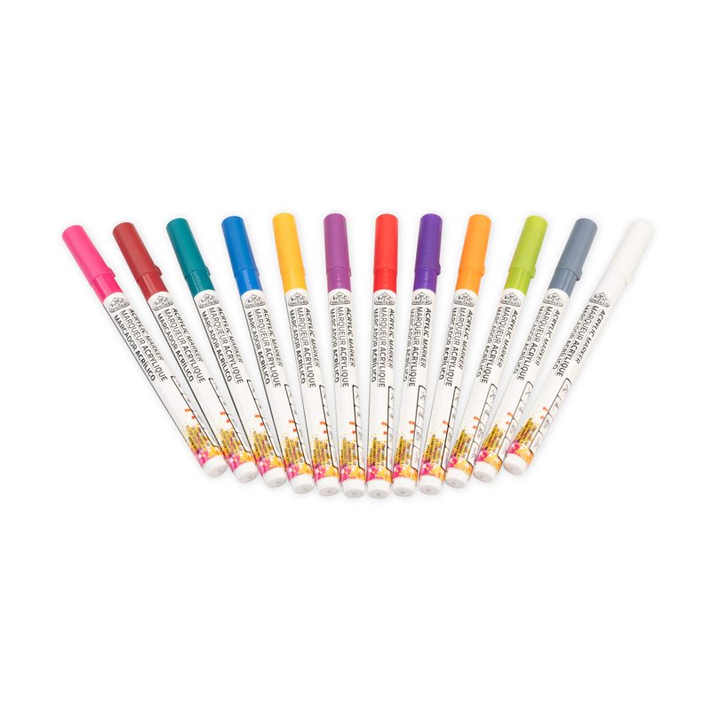 12-Piece Acrylic Markers Set for Art & Crafts - Fine Details & Multi-Surface Use