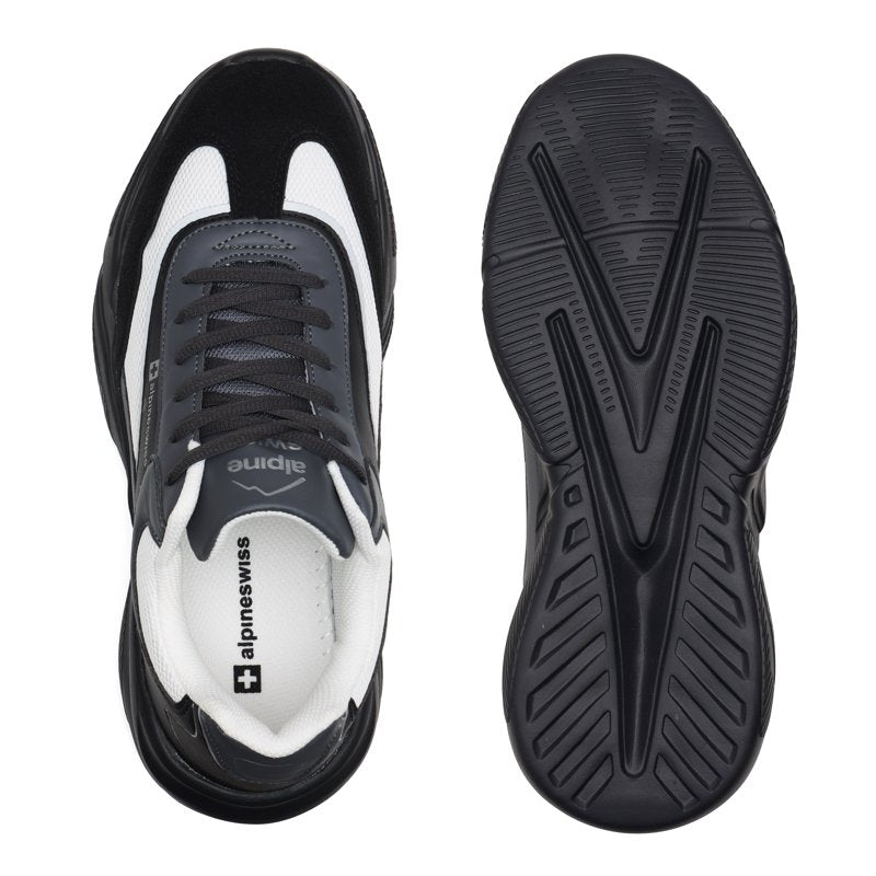 Retro Platform Dad Sneakers - Chunky Leather & Knit Athletic Shoes for Men