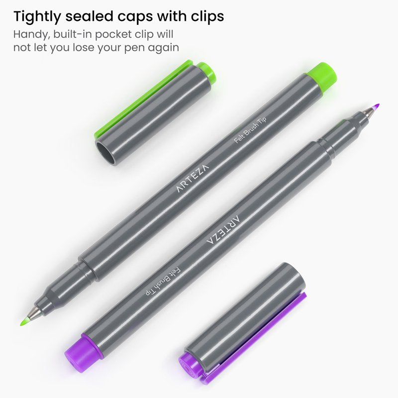 Felt Brush Tip Pen Set - 24 Vivid Colors for Drawing, Calligraphy & Art