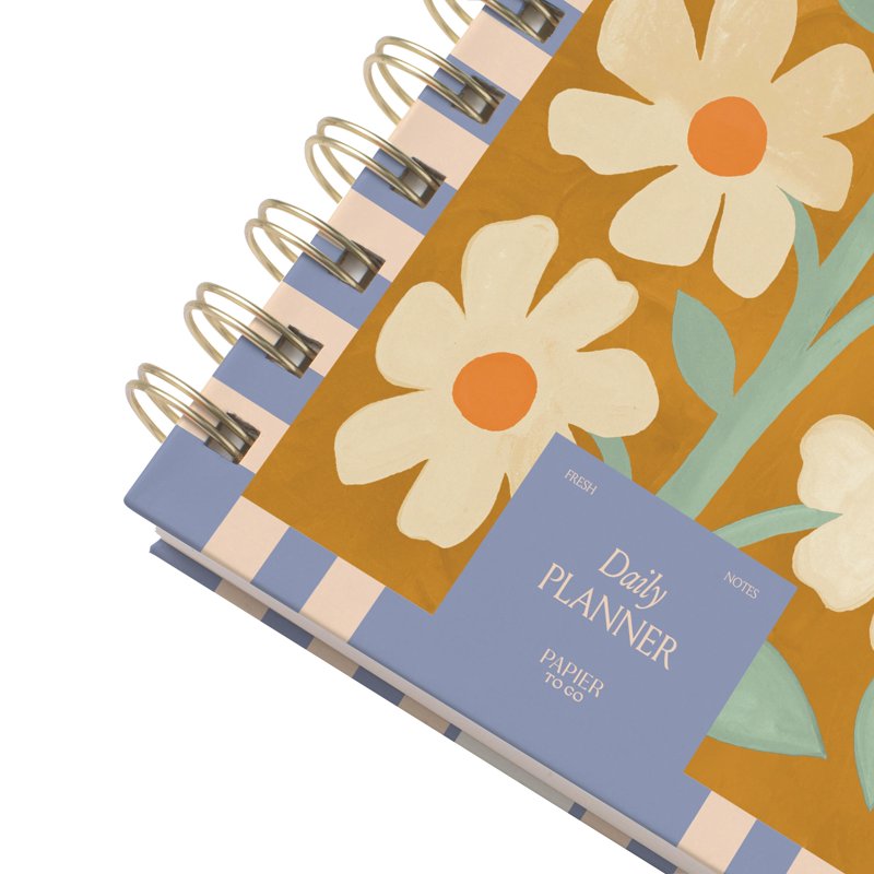Undated Spiral Productivity Planner with Floral Cover - B5 Size, Mustard