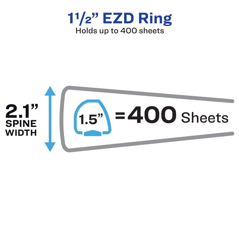 Durable View 3 Ring Binder 1.5 Inch Capacity with EZD Rings - Black