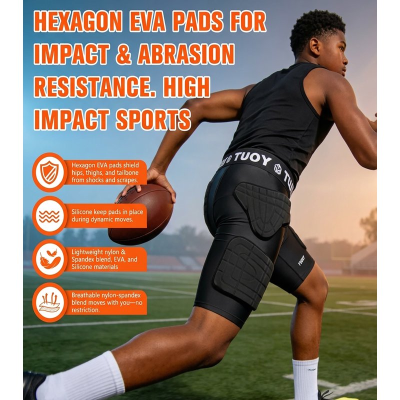 Youth Padded Football Shorts with Impact-Absorbing Protection - All Sizes