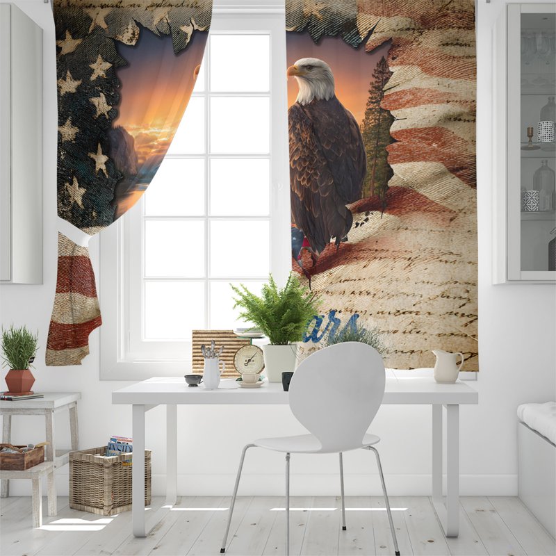 American Flag Blackout Curtains for Bedroom & Living Room - Thermal Insulated Grommet Drapes 42x45 Inches