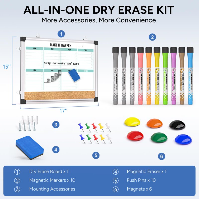 17x13 Inch Green Weekly Whiteboard with Aluminum Frame Dry Erase Calendar Planner