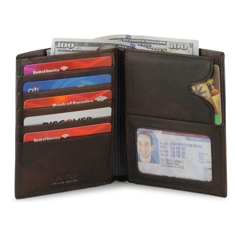 Men's Leather Credit Card Wallet with Cash Section - Black or Brown