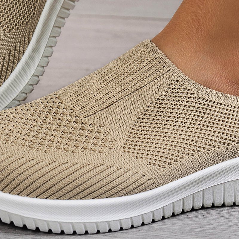 Women's Breathable Knit Slip-On Walking Shoes - Non Slip, Soft Sole, Backless Sneakers