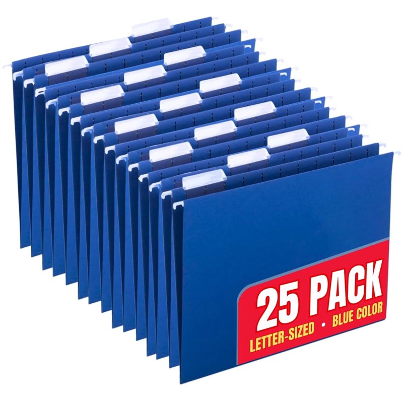 Letter-Size Blue Hanging File Folders with Adjustable Tabs - 25 Pack