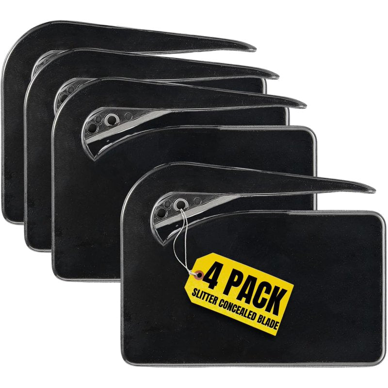 Envelope Openers 4 Pack - Black Stainless Steel Blade Mail Cutters for Office & Home