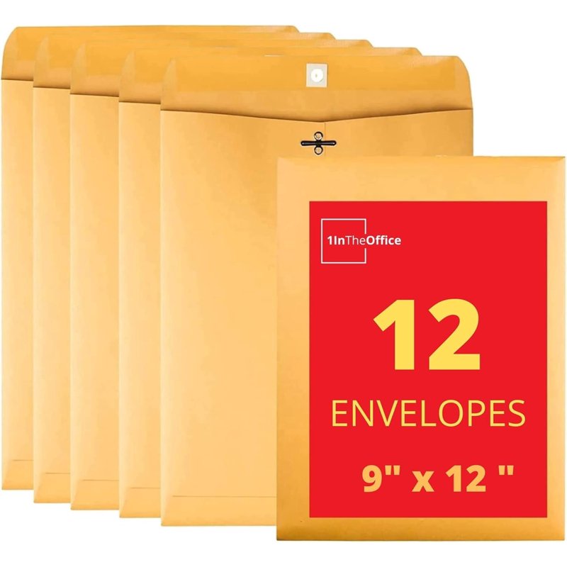 9x12 Brown Kraft Clasp Envelopes with Gummed Seal - 12 Pack