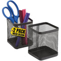 Metal Mesh Pen Cup Holder Set - 2 Pack, Black Office Desk Organizer